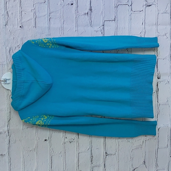 Fair Isle Knit Skull Derek Heart Blue Green Hoodie Sweater L Large Y2K - Picture 2 of 8